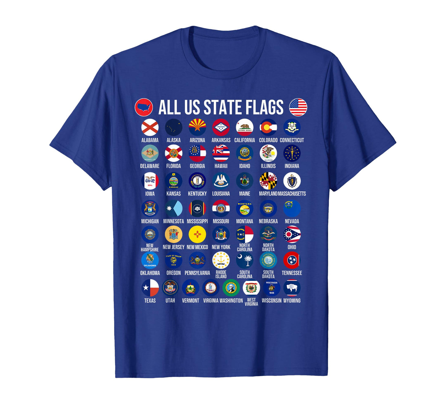 Flags of the U.S. States 50 Flags American Geography T-Shirt