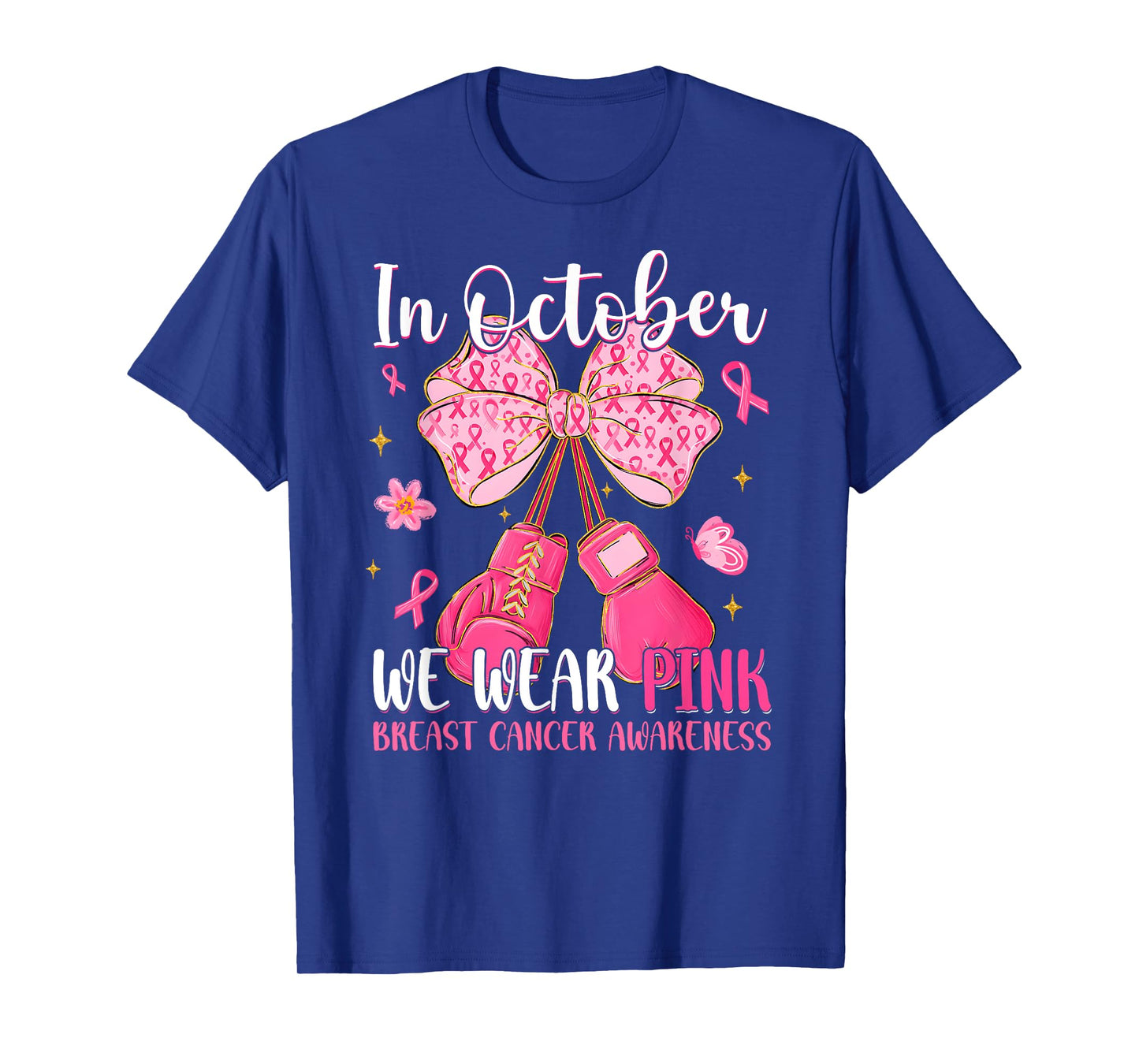 in October We Wear Pink Ribbon Coquette Bow Breast Cancer T-Shirt