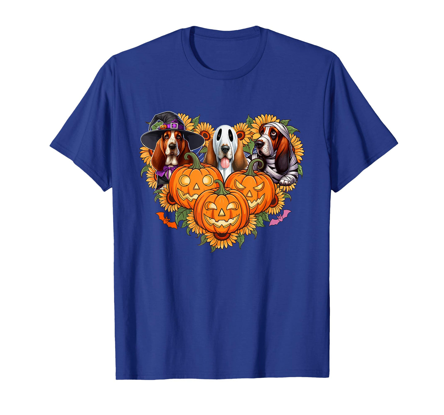 Three Halloween Basset Hounds Cosplay Witch Boo Mummy T-Shirt