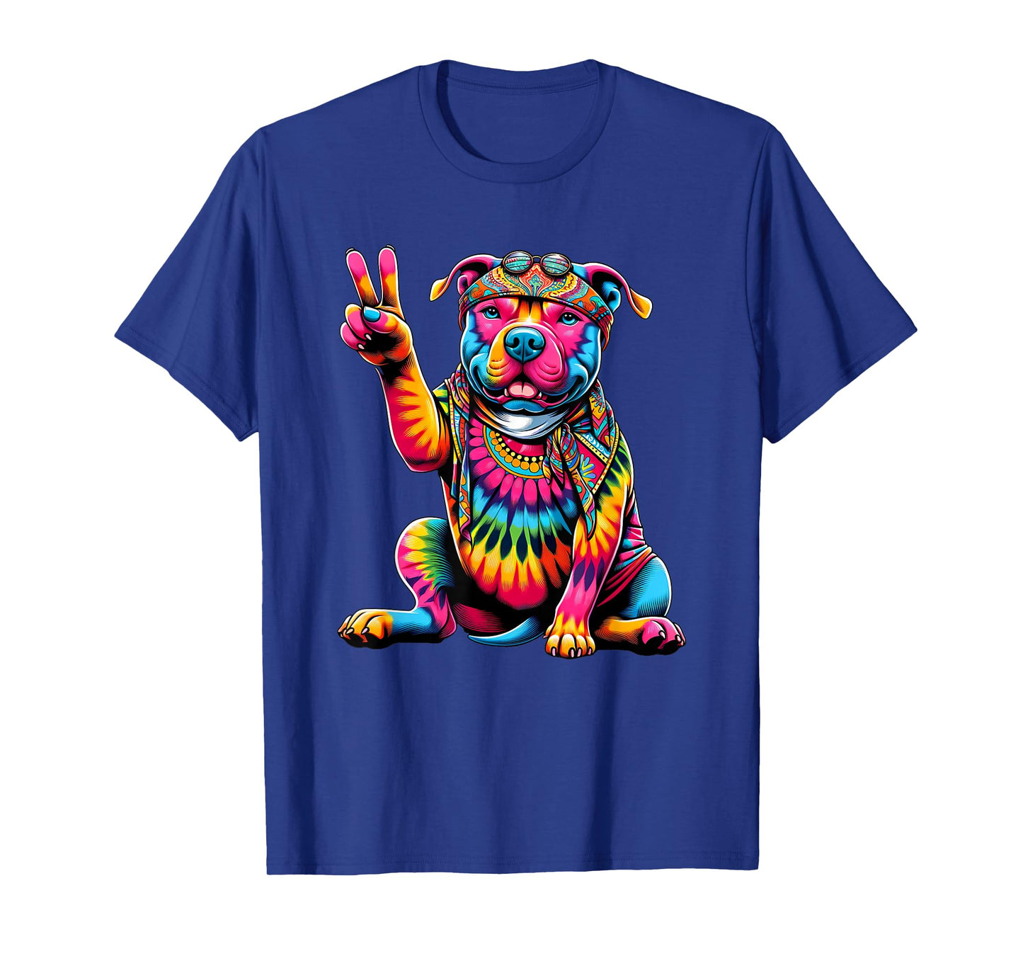 Peace Sign Tie Dye Pit Bull dog T-Shirt for Men Women Kids