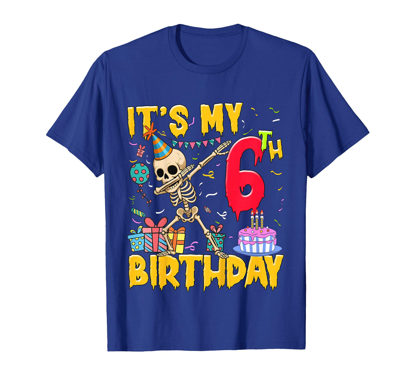 Kids It's My 6th Birthday Party Halloween Skeleton Birthday T-Shirt