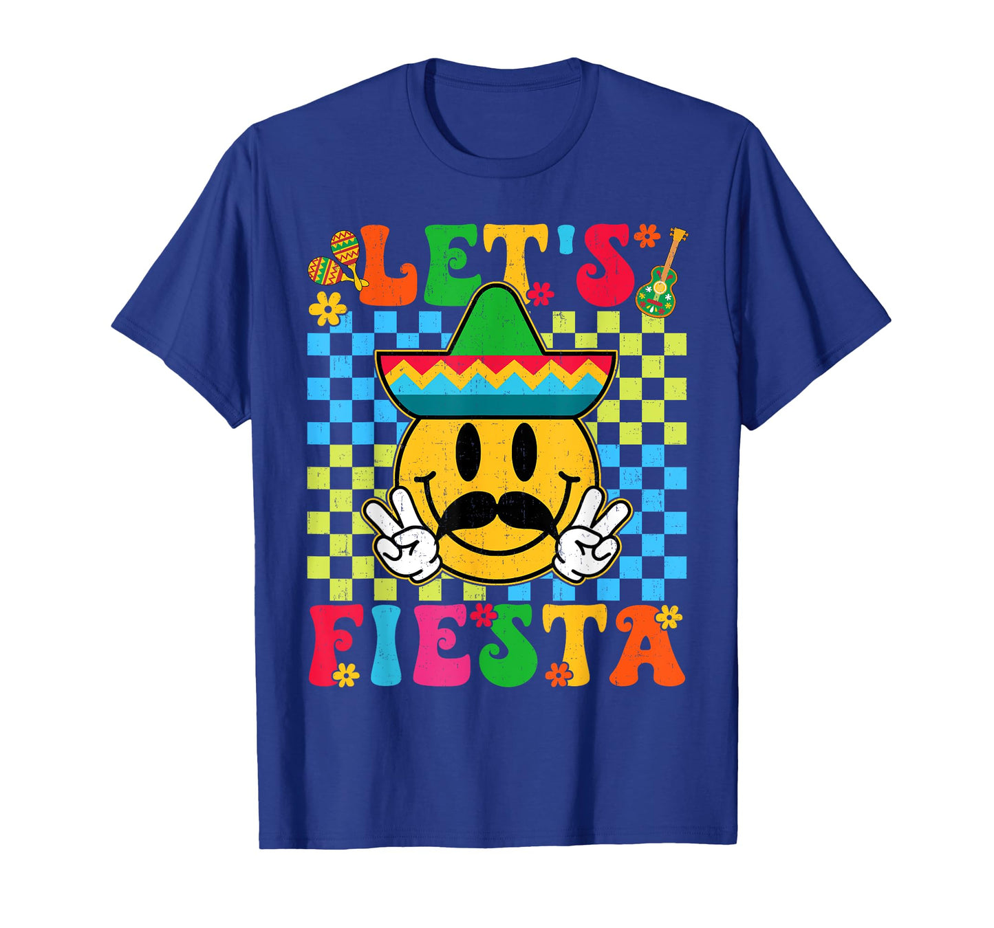 Funny Cinco De Mayo Checkered Let's Fiesta Smile Men Women T-Shirt
