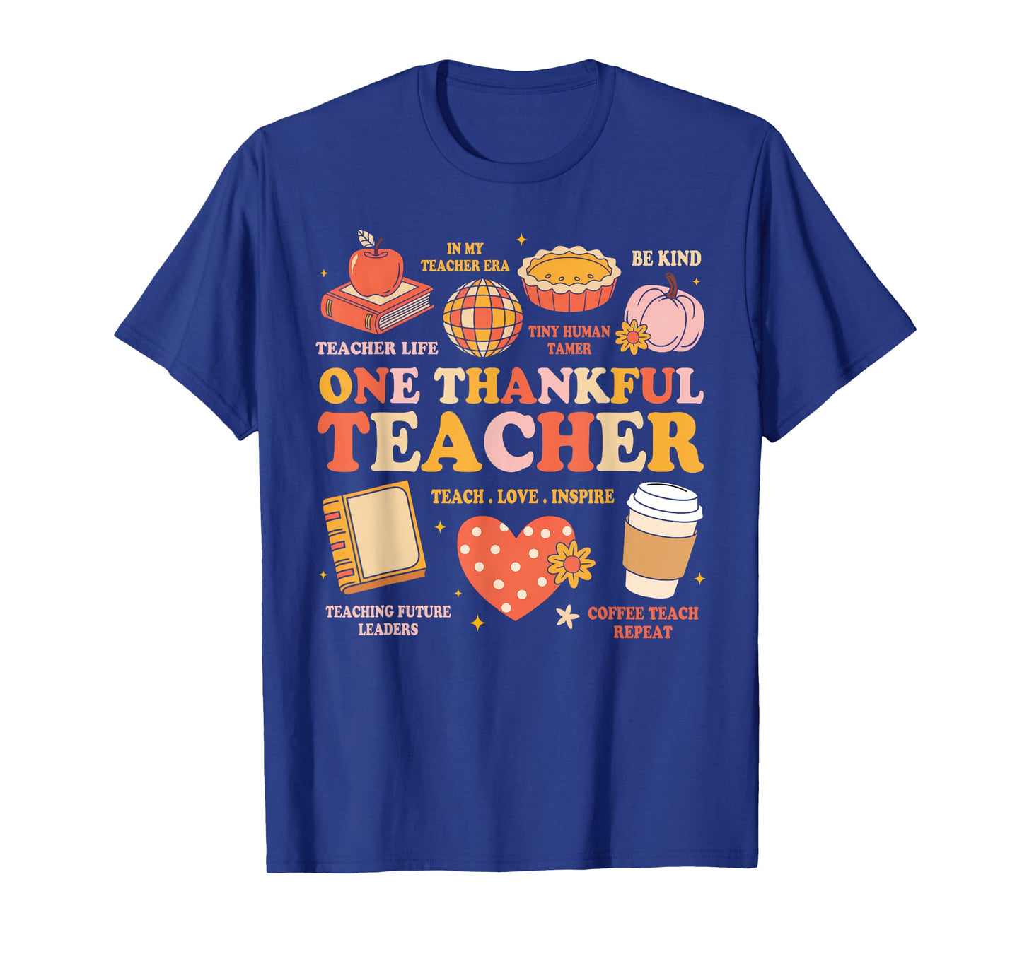 Groovy Teacher Thanksgiving Women One Thankful Teacher Fall T-Shirt