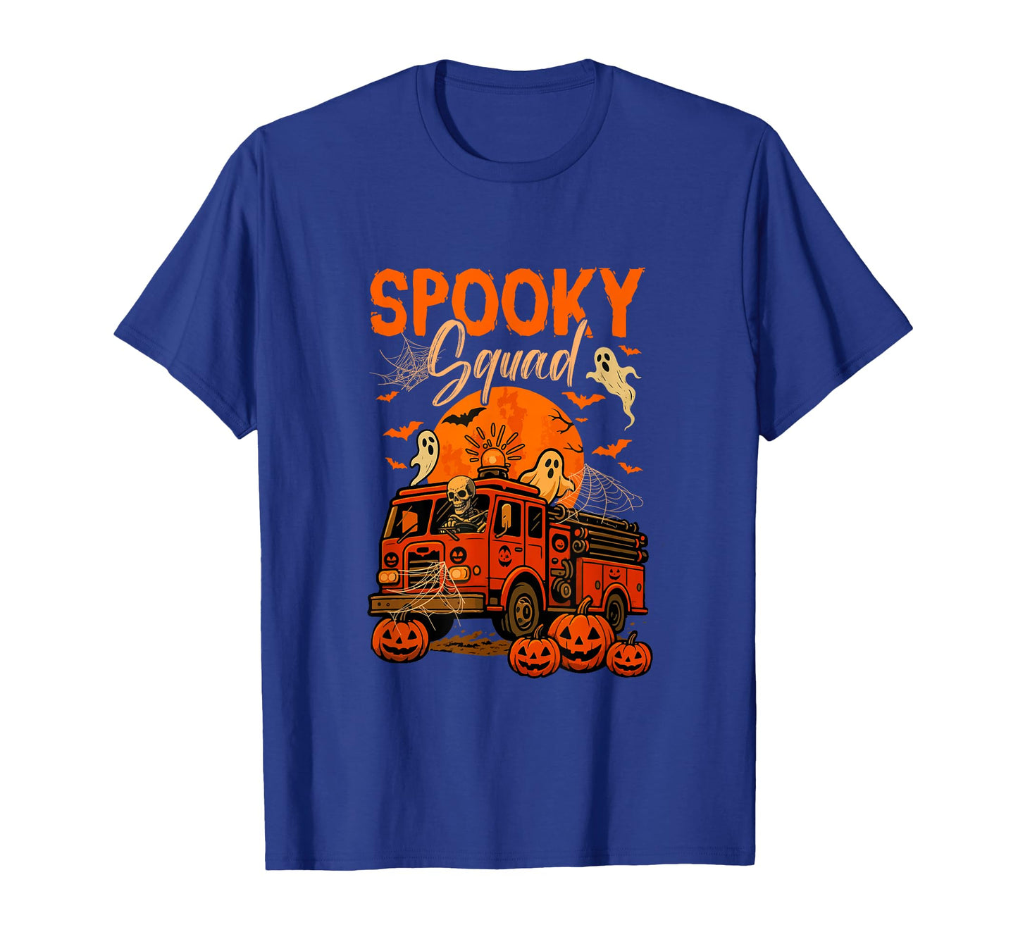 Spooky Halloween Squad Skeleton Driving Firetruck Horror Boo T-Shirt