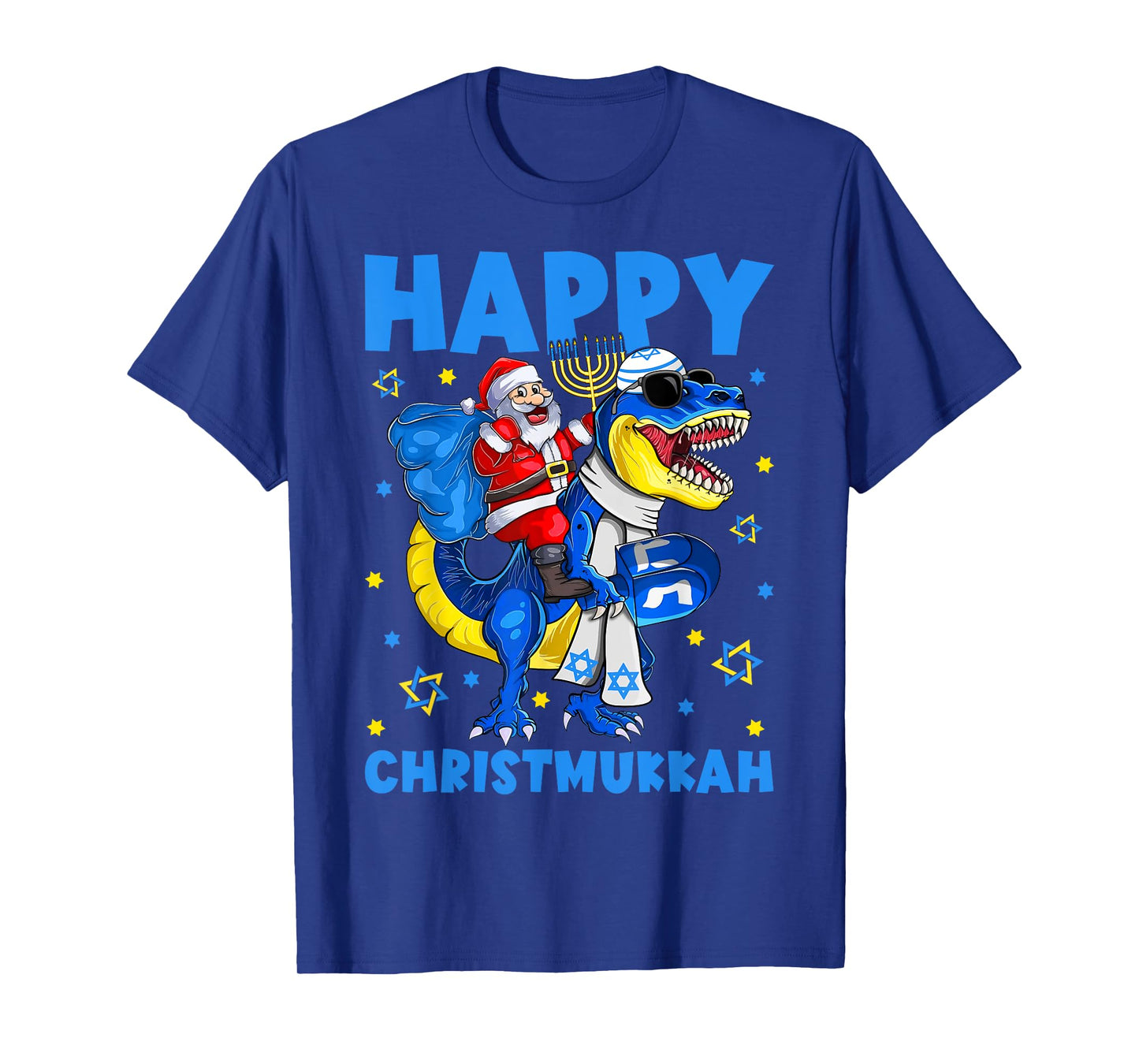 Happy Christmukkah Santa Rides Jewish T Rex Menorah Chanukah T-Shirt