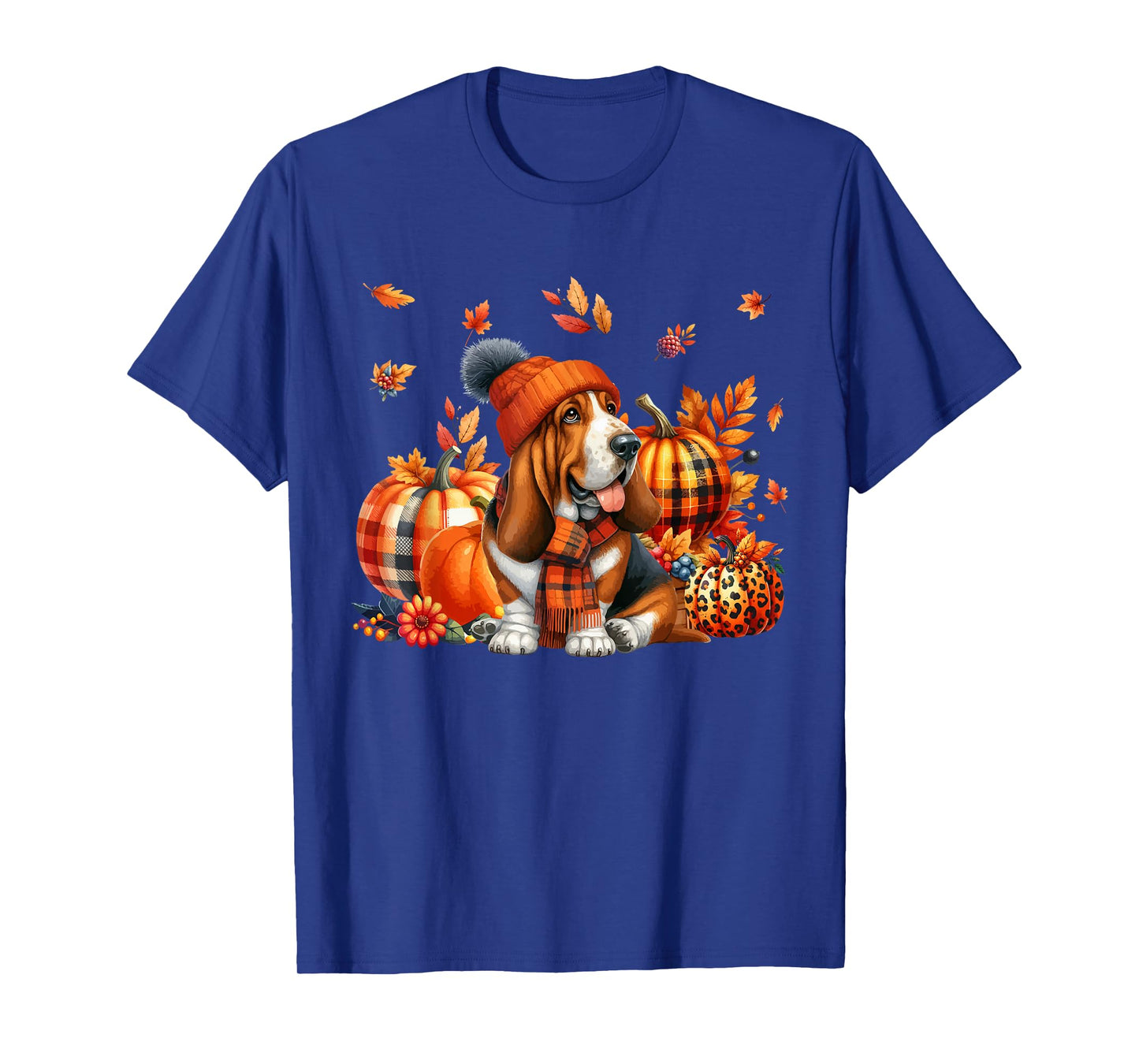 Basset Hound Thanksgiving Leopard Pumpkins Fall Leaves T-Shirt