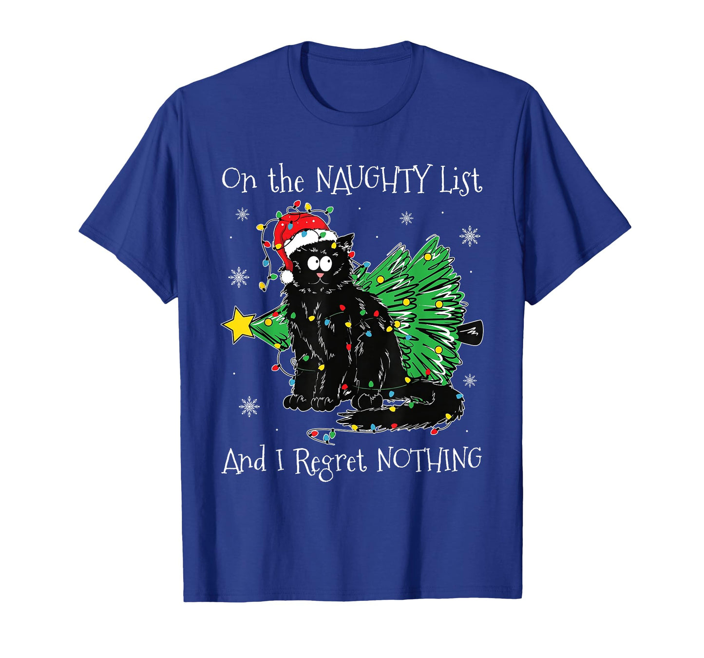 On The Naughty List And I Regret Nothing Cat Christmas Kids T-Shirt
