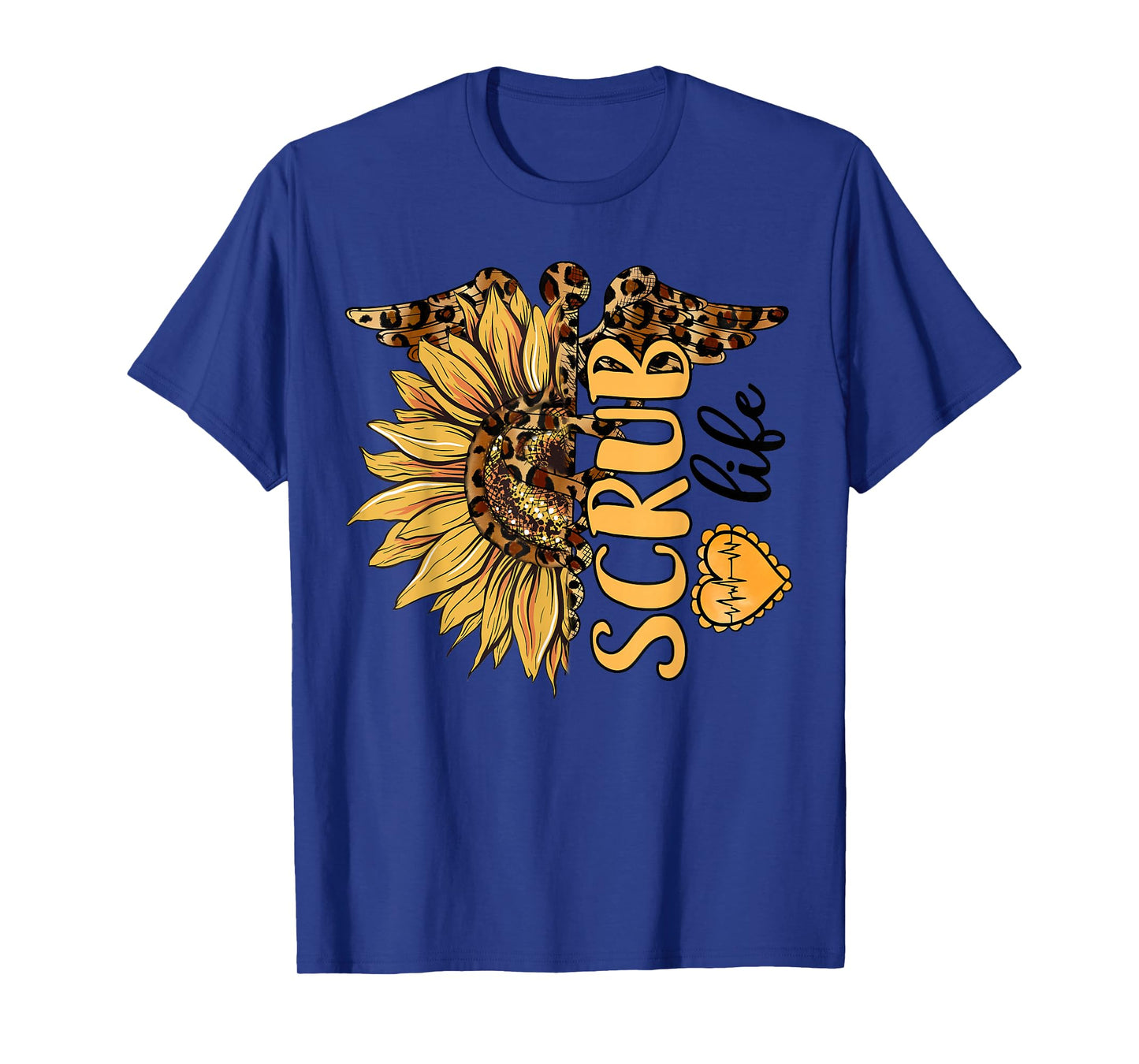 Living The Scrub Life Nurse Sunflower Leopard Nursing Womens T-Shirt
