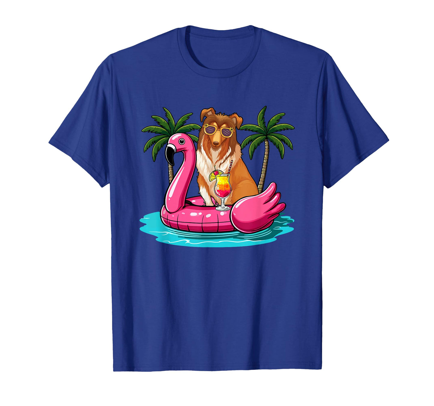 Sheltie Sunglasses On Flamingo Cute Float Costume Summer T-Shirt