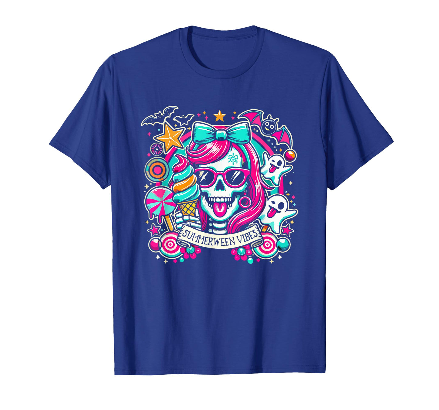 Summerween Vibes Skeleton Spooky Vacation Halloween Summer T-Shirt for Men Women Kids