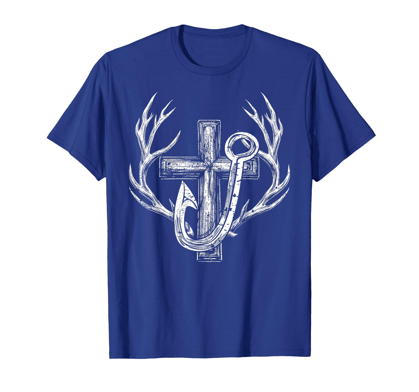 Cross & Fish Hook Deer Hunting & Fishing Lover Dad Christian T-Shirt
