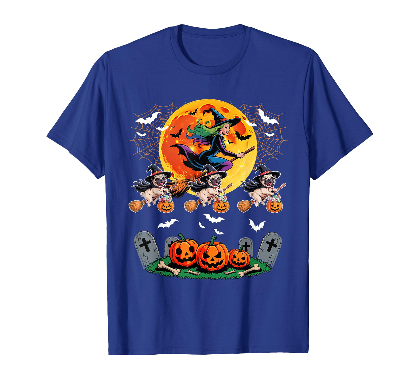 Pugs Cosplay Witch On Broomstick Halloween Owner T-Shirt