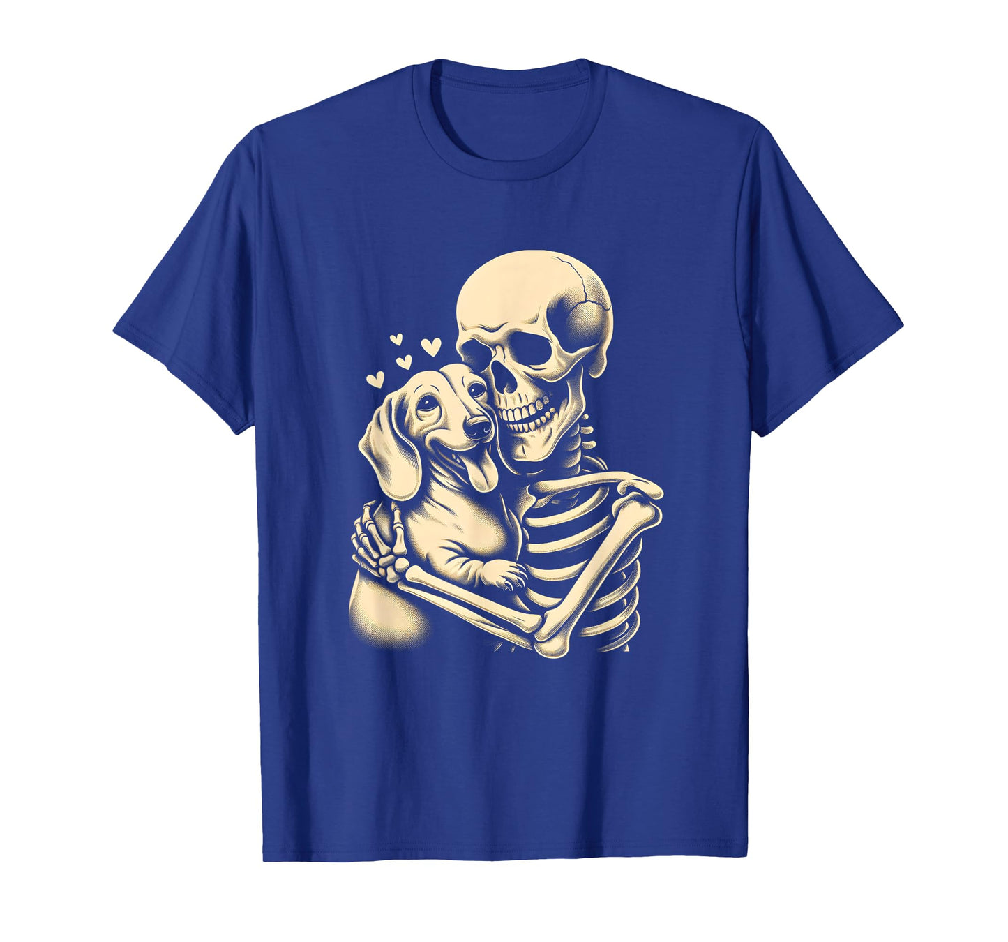 Skeleton Hugging Dog Halloween Dachshund Lover Dog Mom Dad Men Women T-Shirt