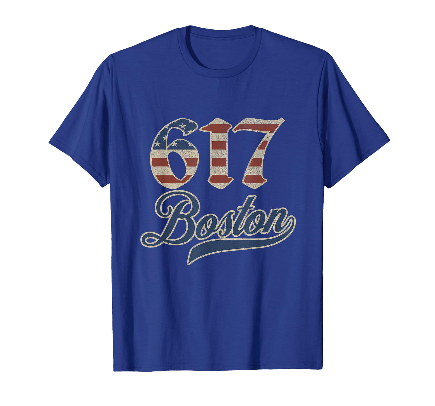 Vintage Boston 617 Area Code Patriot USA American Flag T-Shirt