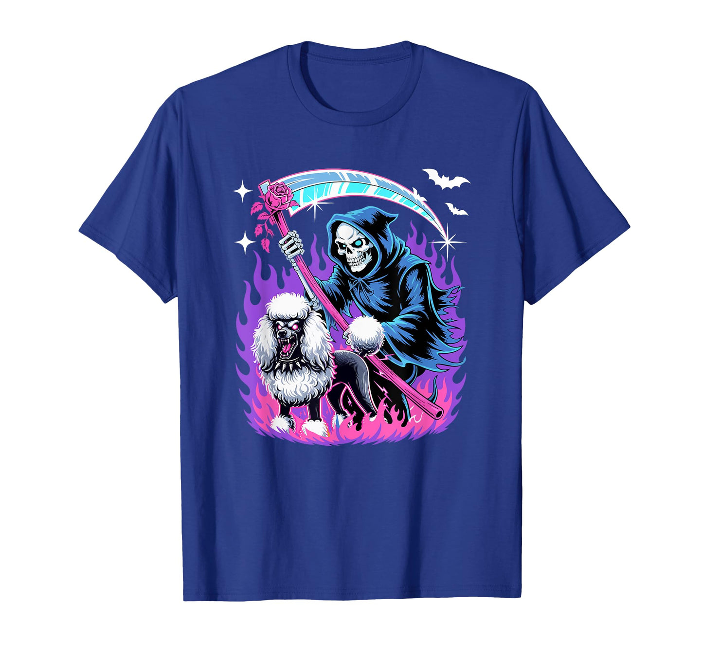 Horror Skeleton With Poodle Halloween Dog Lover Owner Family T-Shirt