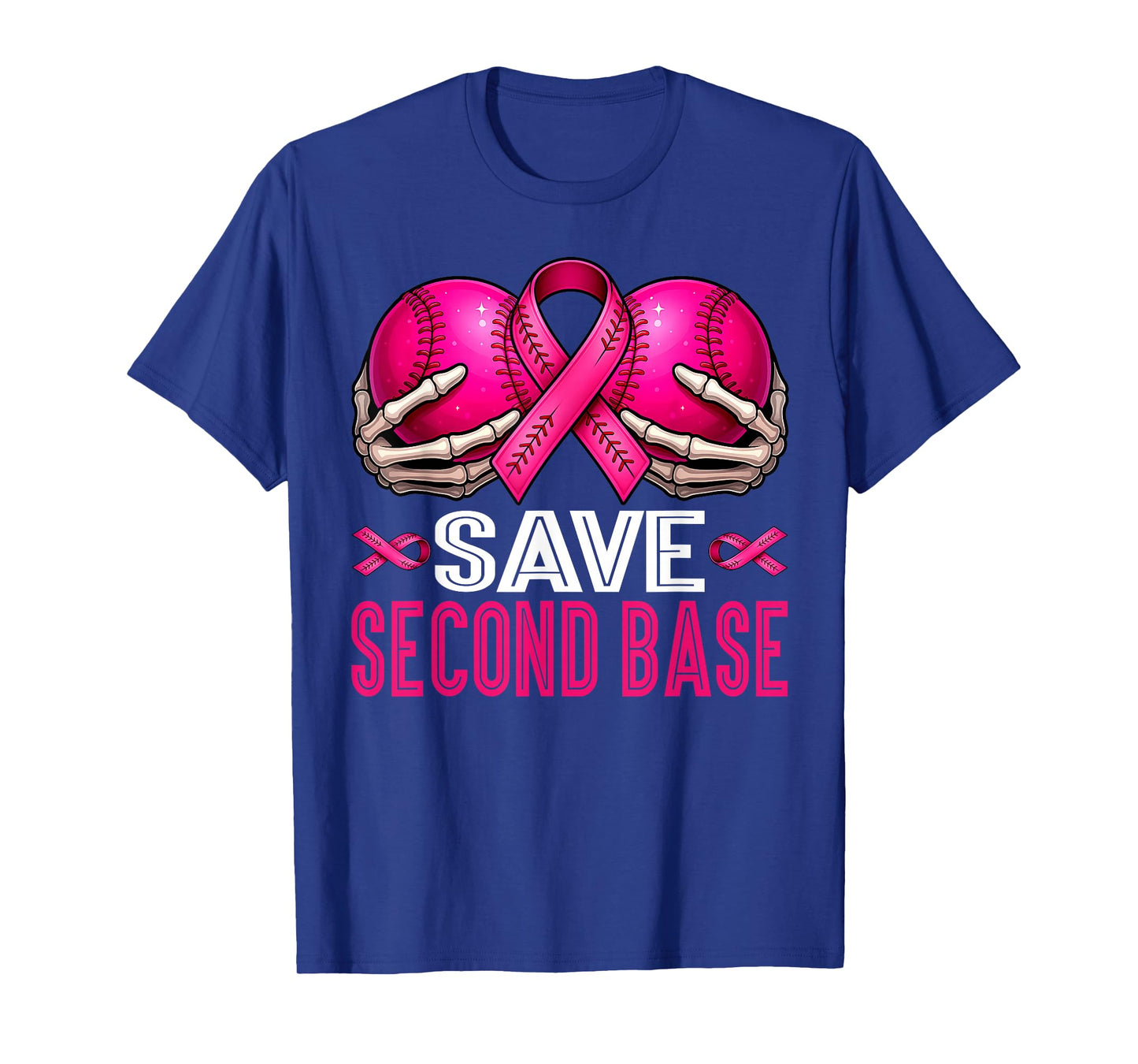 Save 2nd Base Breast Cancer Awareness Pink Ribbon Baseball T-Shirt