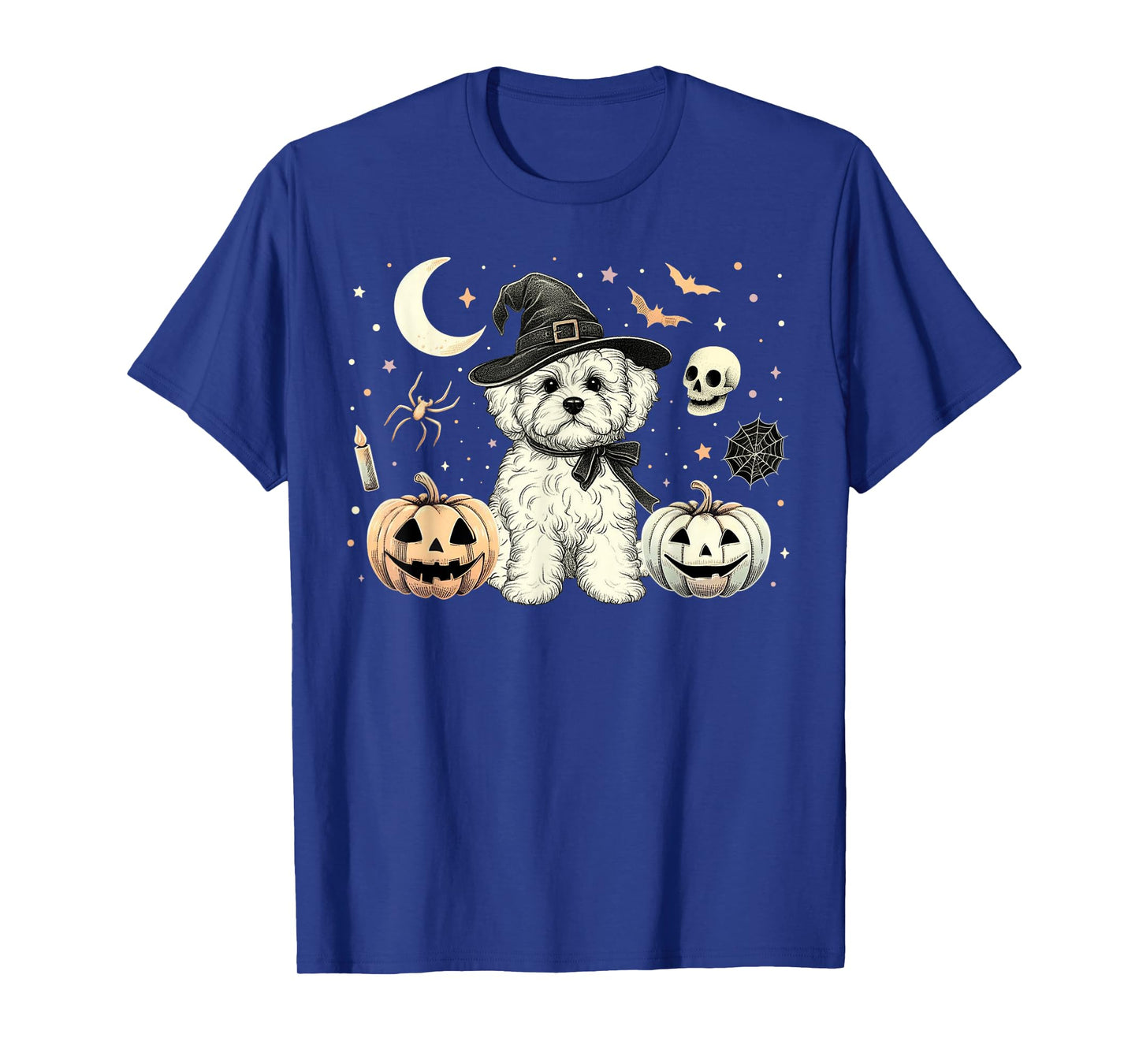 Cute Halloween Maltipoo Witch & Pumpkins Bats Spooky Holiday T-Shirt