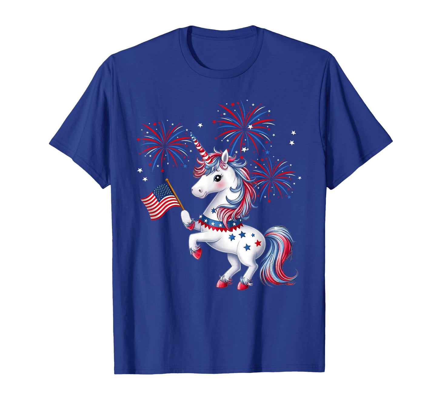 Cute Patriotic Americorn Unicorn Fireworks Girls 4th of July T-Shirt