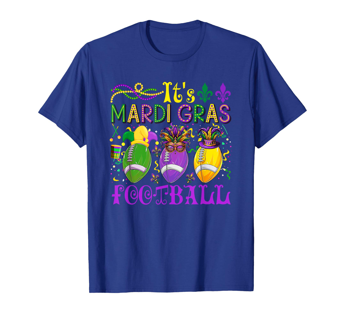It's Mardi Gras Football Player Team Costume Masked Beads T-Shirt