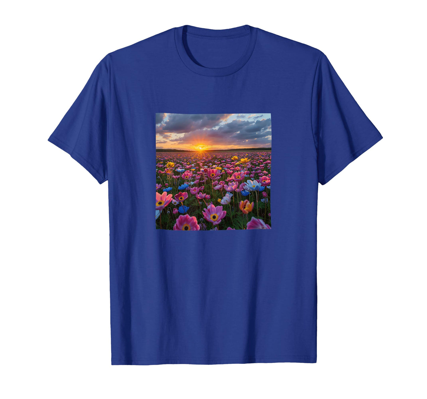 Anemone Flower Field Beautiful Sunset Colorful Graphic T-Shirt