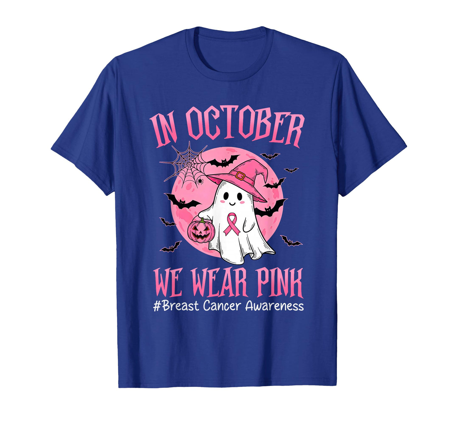 in October We Wear Pink Breast Cancer Awareness Halloween T-Shirt