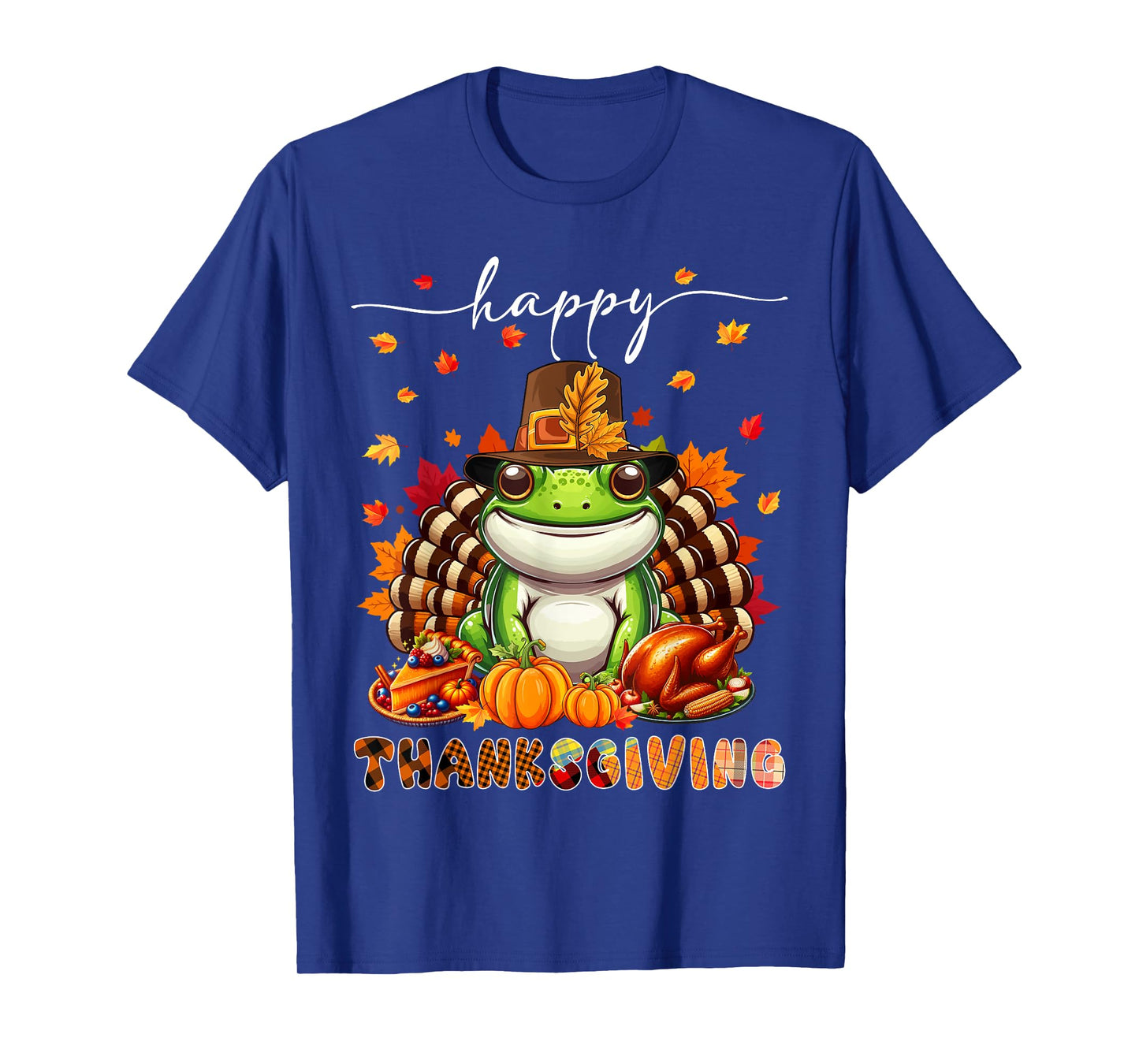 Happy Thanksgiving Frog Costume Turkey Fall Leaves Food T-Shirt