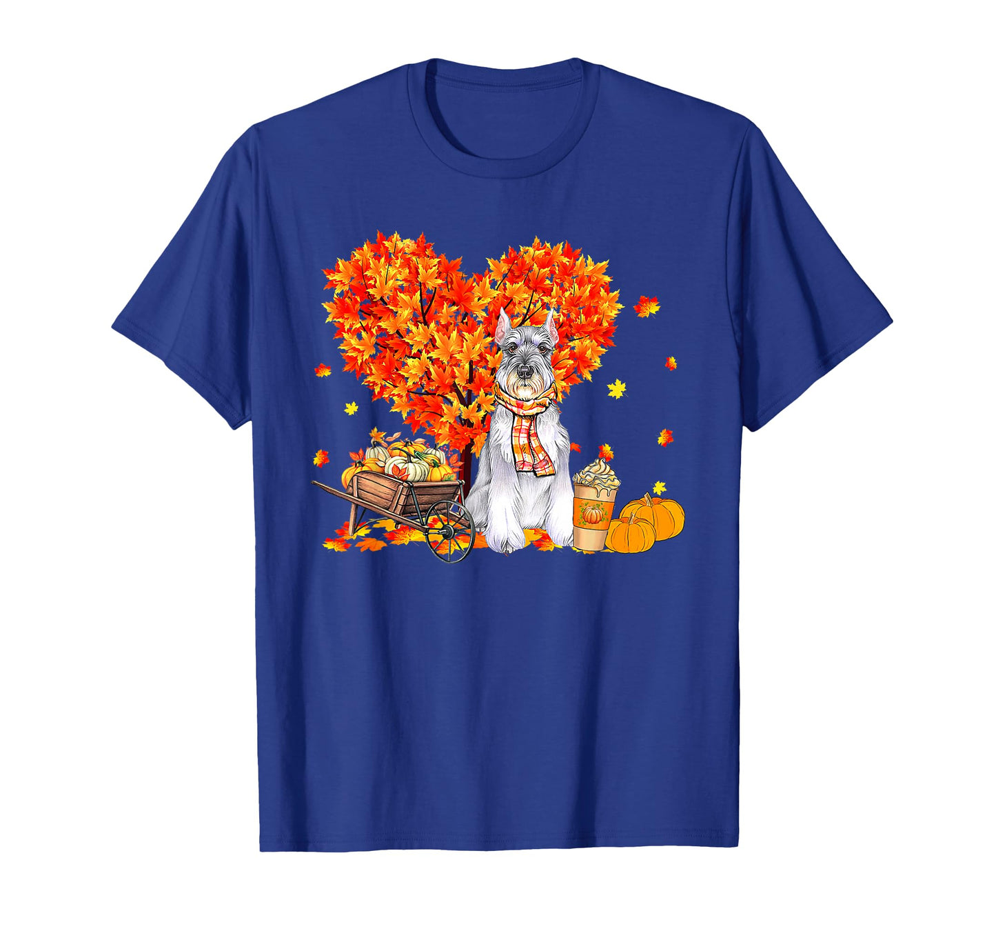 Schnauzer Dog Autumn Tree Fall Leaves Pumpkin Dog Lover T-Shirt