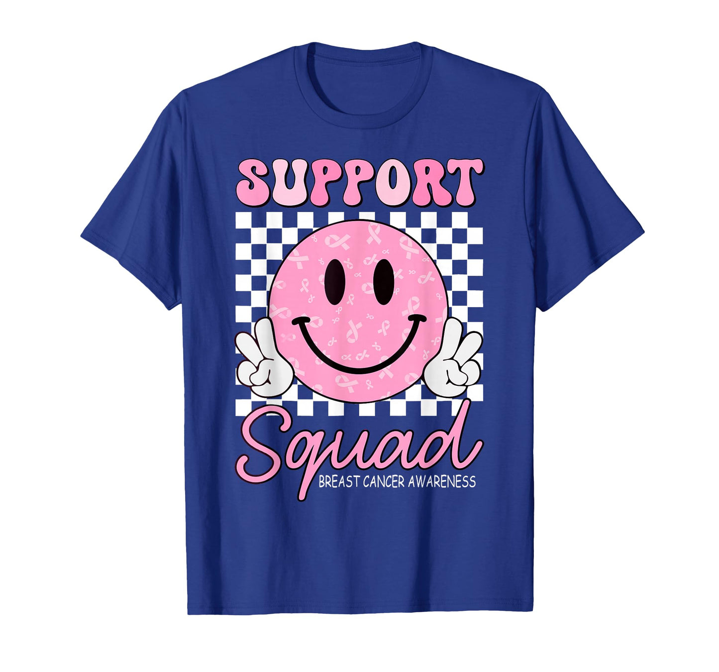 Support Squad Breast Cancer Awareness Smile Face Pink Ribbon T-Shirt