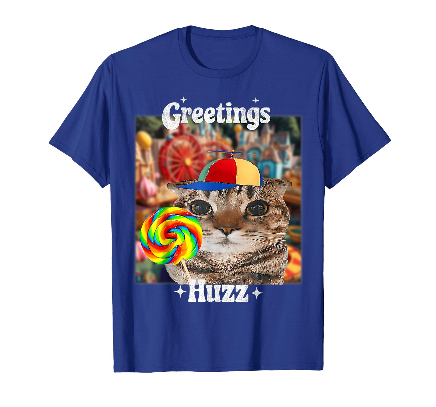 Greetings Huzz Meme Funny Cat Lollipop T-Shirt for Men Women