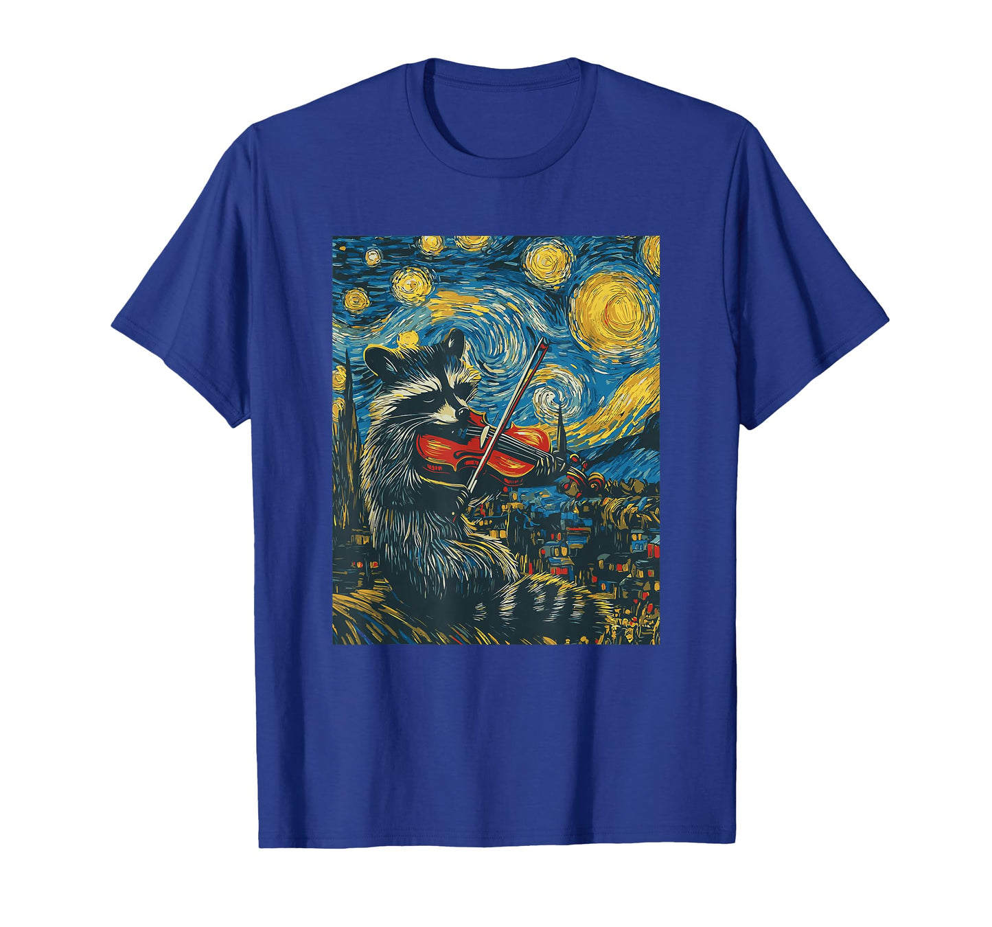 Raccoon Violin Violinist Starry Night Van Gogh Sky Art T-Shirt