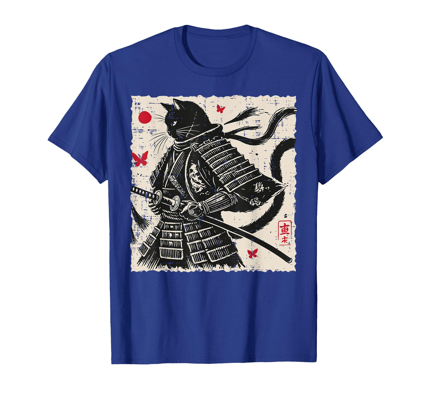 Japanese Cat Samurai Armor Vintage Art Men Boys Kids Women T-Shirt