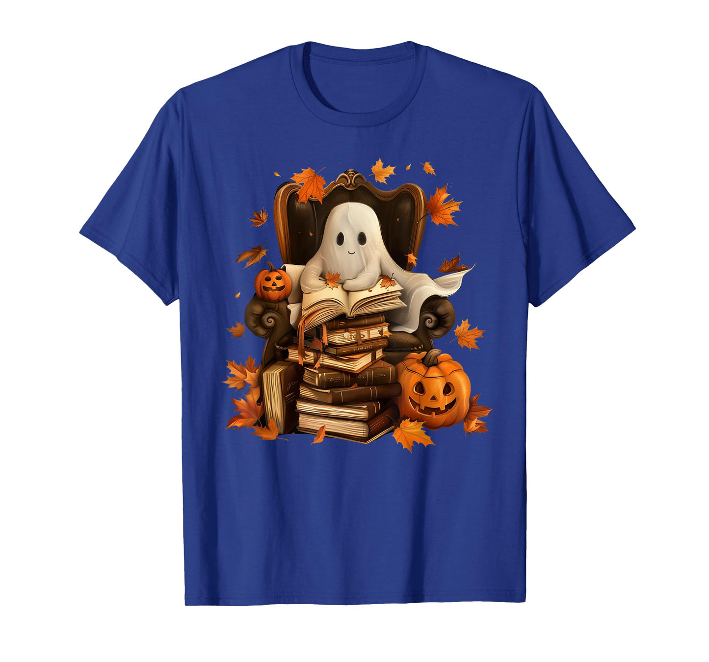 Vintage Ghost Book Reading Pumpkin Gothic Halloween Teachers T-Shirt