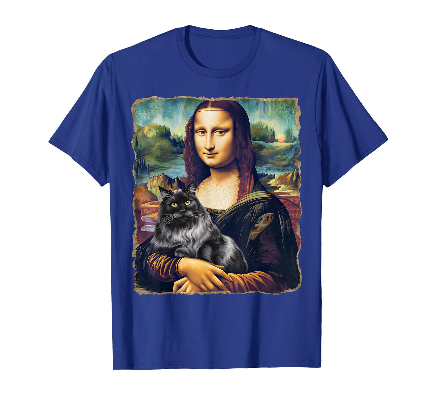 Black Cat Art Painting Apparel Gifts Graphic Tees Mona Lisa Cat Art Funny T-Shirt for Cat Lovers, Unisex-Adults, Kids, Black, Small, Short Sleeve, T-Shirt