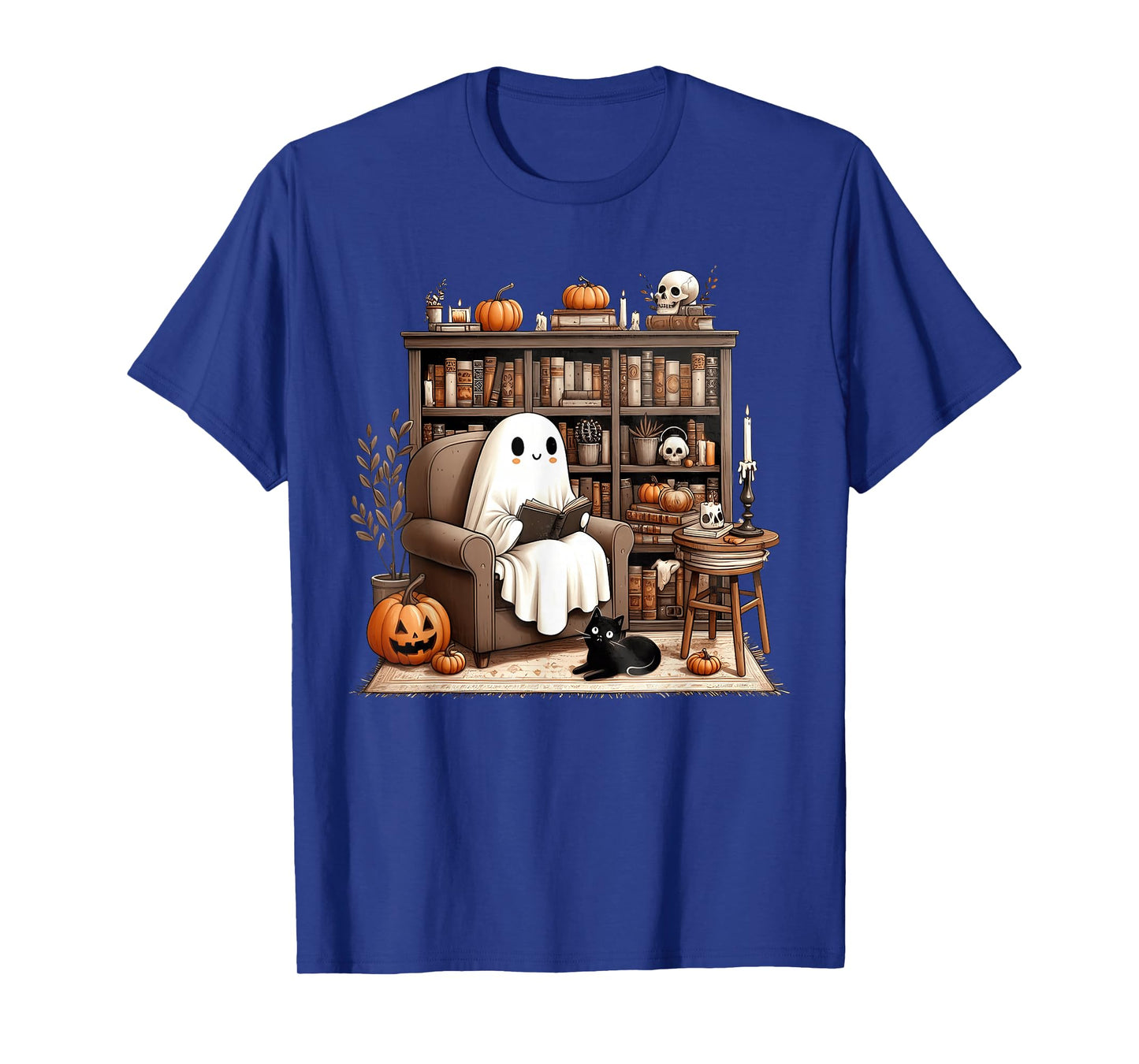 Ghost Reading Book Lovers Library Halloween Spooky T-Shirt