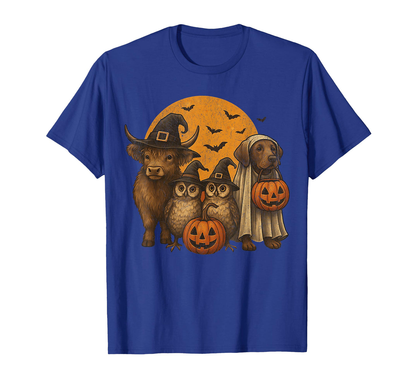 Retro Farm Frights Highland Cow Fall Halloween Animals T-Shirt