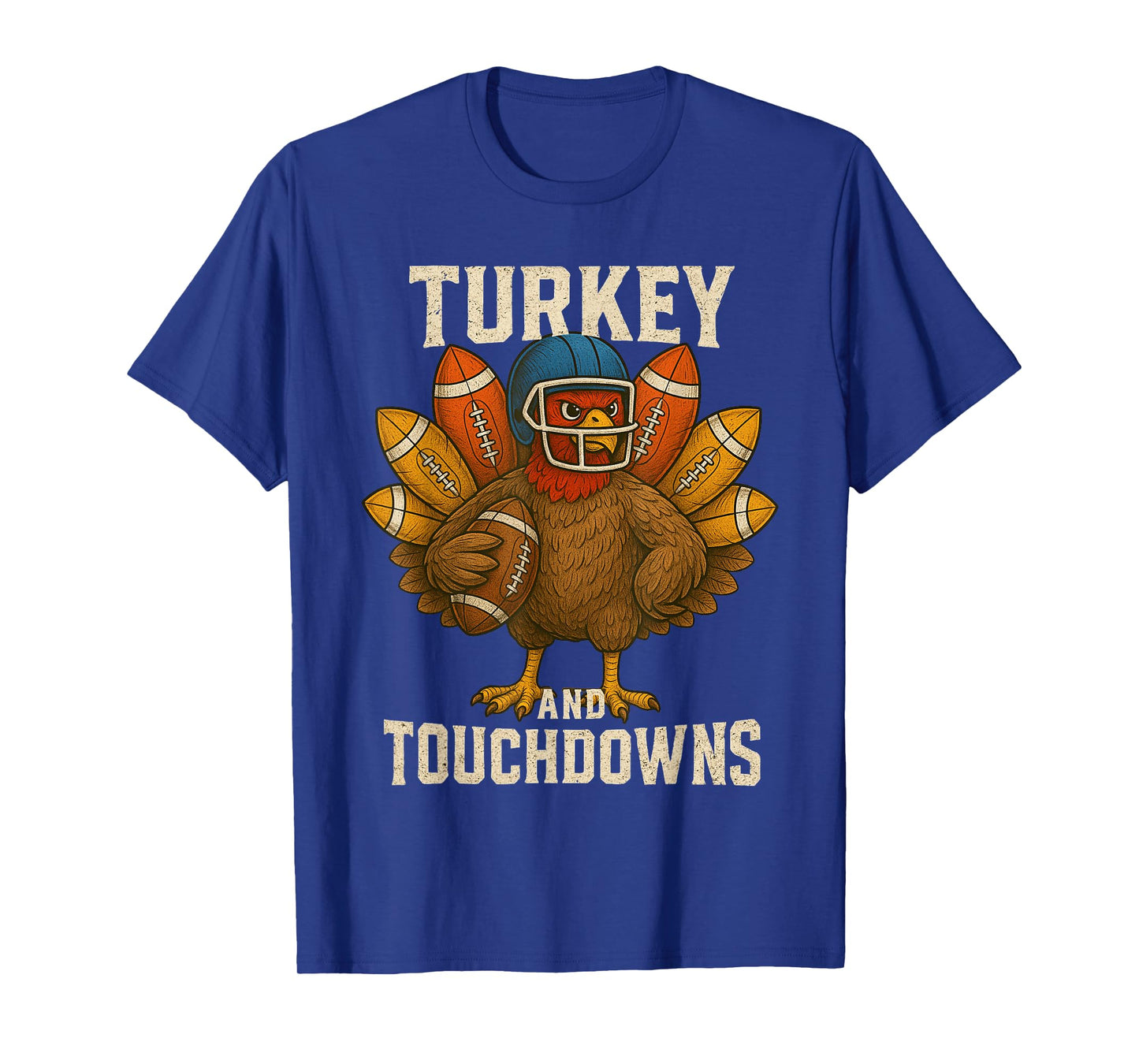 Football Thanksgiving Turkey and Touchdowns Fall Men Boys T-Shirt