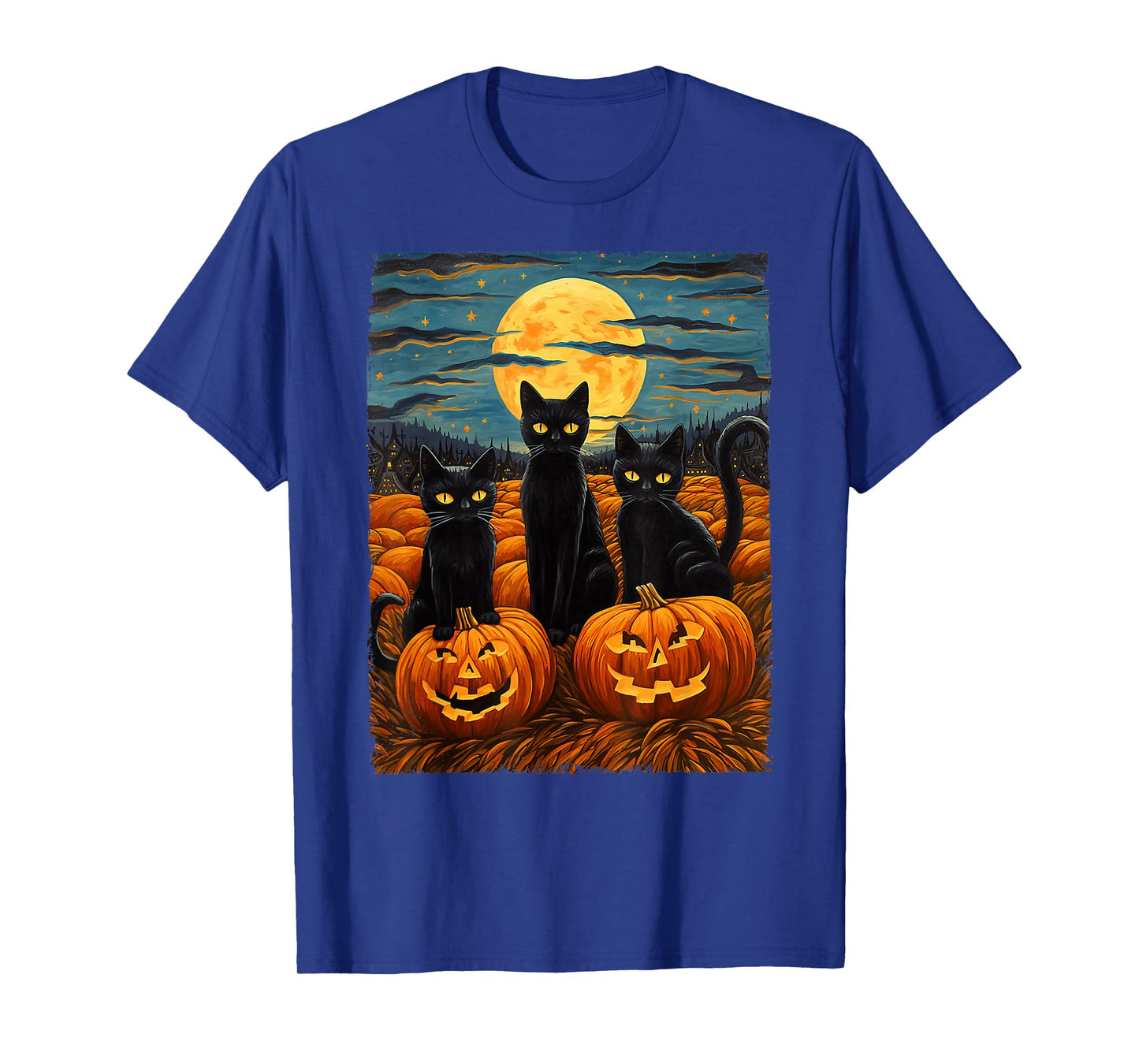 Black Cat Halloween Cat Lovers Starry Night Cat Van Gogh Cat T-Shirt