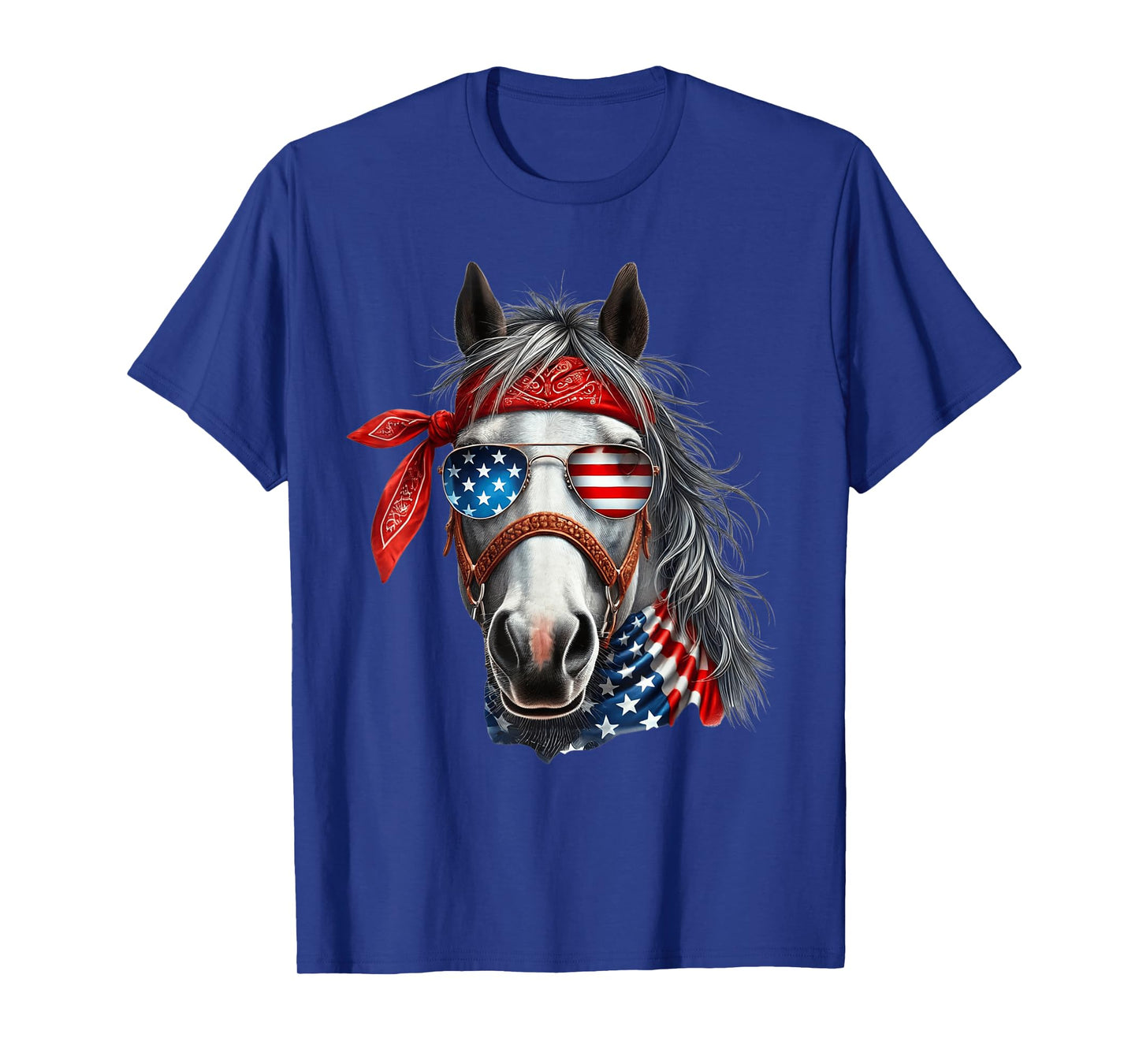 Horse 4th of July Shirt Men Boys Horse American USA Flag T-Shirt