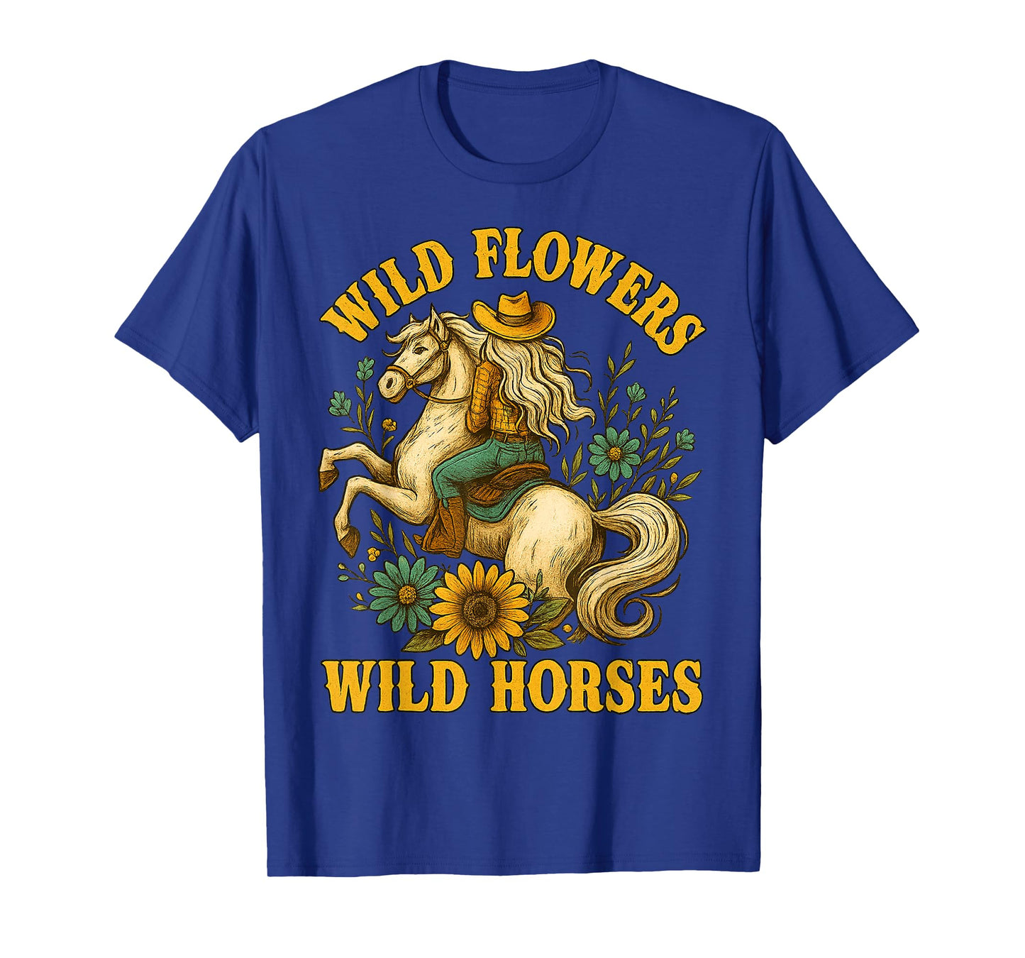Flowers Wild Horses Cowgirl Western Vintage Gifts Women Girl T-Shirt