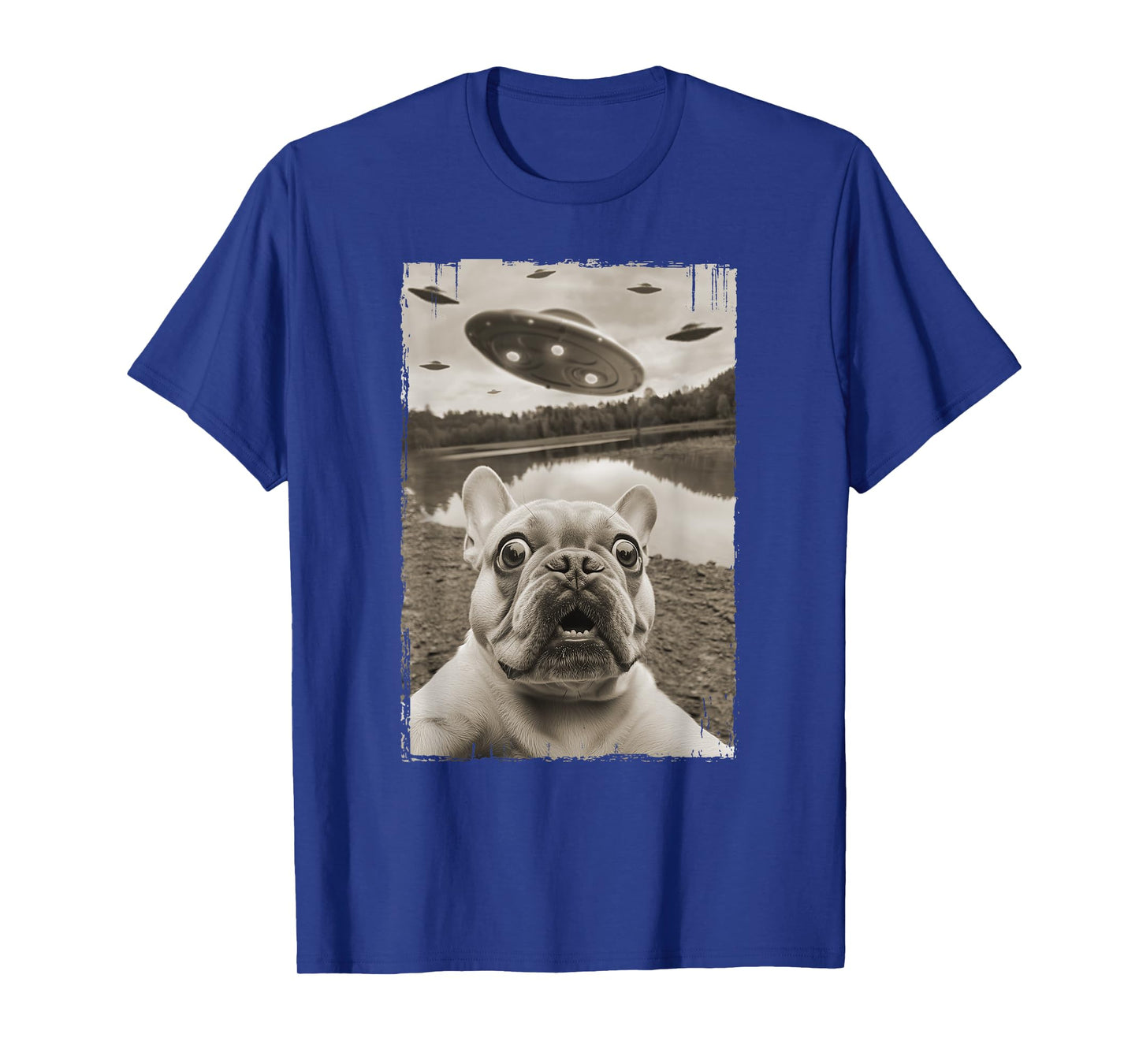 French Bulldog and UFO - Funny UFO and French Bulldog Selfie T-Shirt for Men Women Kids