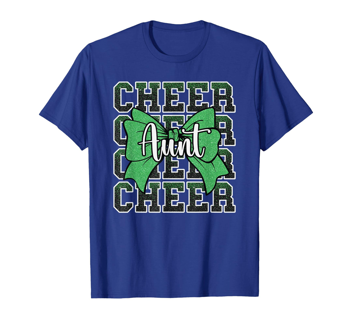 Cheer Aunt Auntie Bow Sport Cheerleader Cheerleading Green T-Shirt