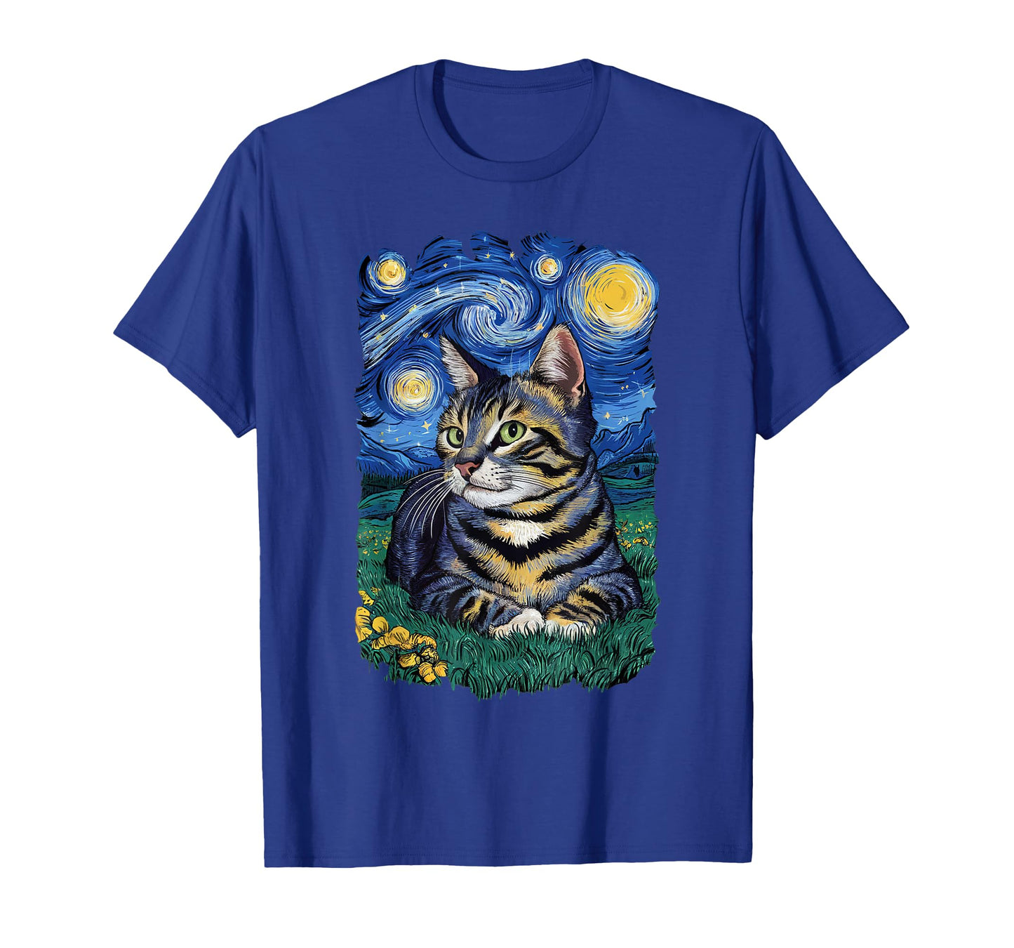 Van Gogh Cat Gifts Tabby Cat Owners Cat Lady Black Men Cat T-Shirt