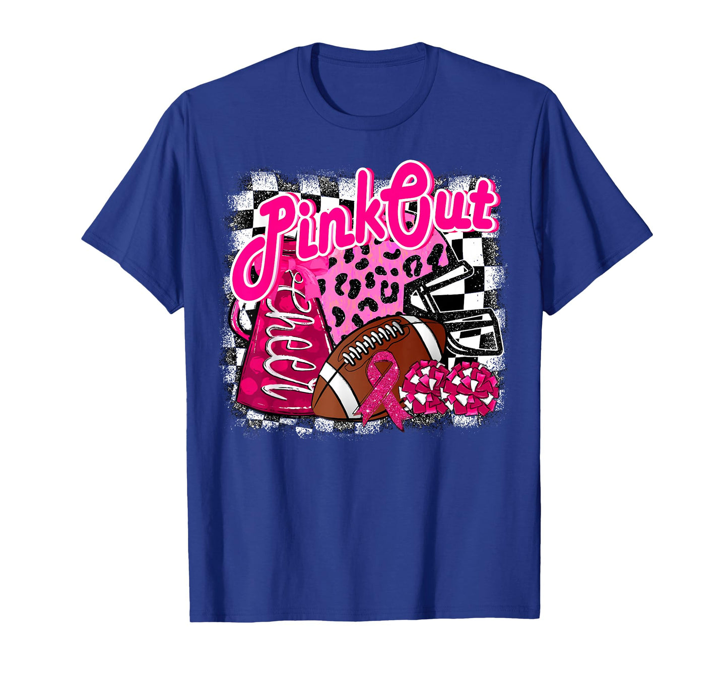 Football Checkered Pink Out Breast Cancer Cheer Mom Mama T-Shirt
