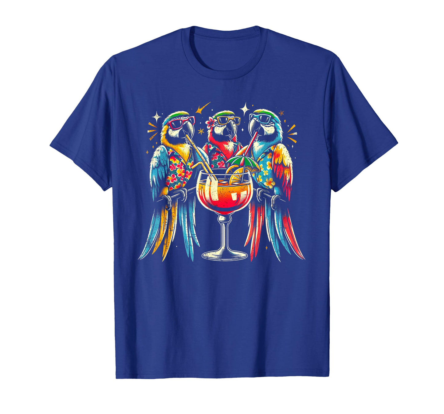 Parrots Drinking Margarita Tropical Birds Vacation Hawaiian T-Shirt