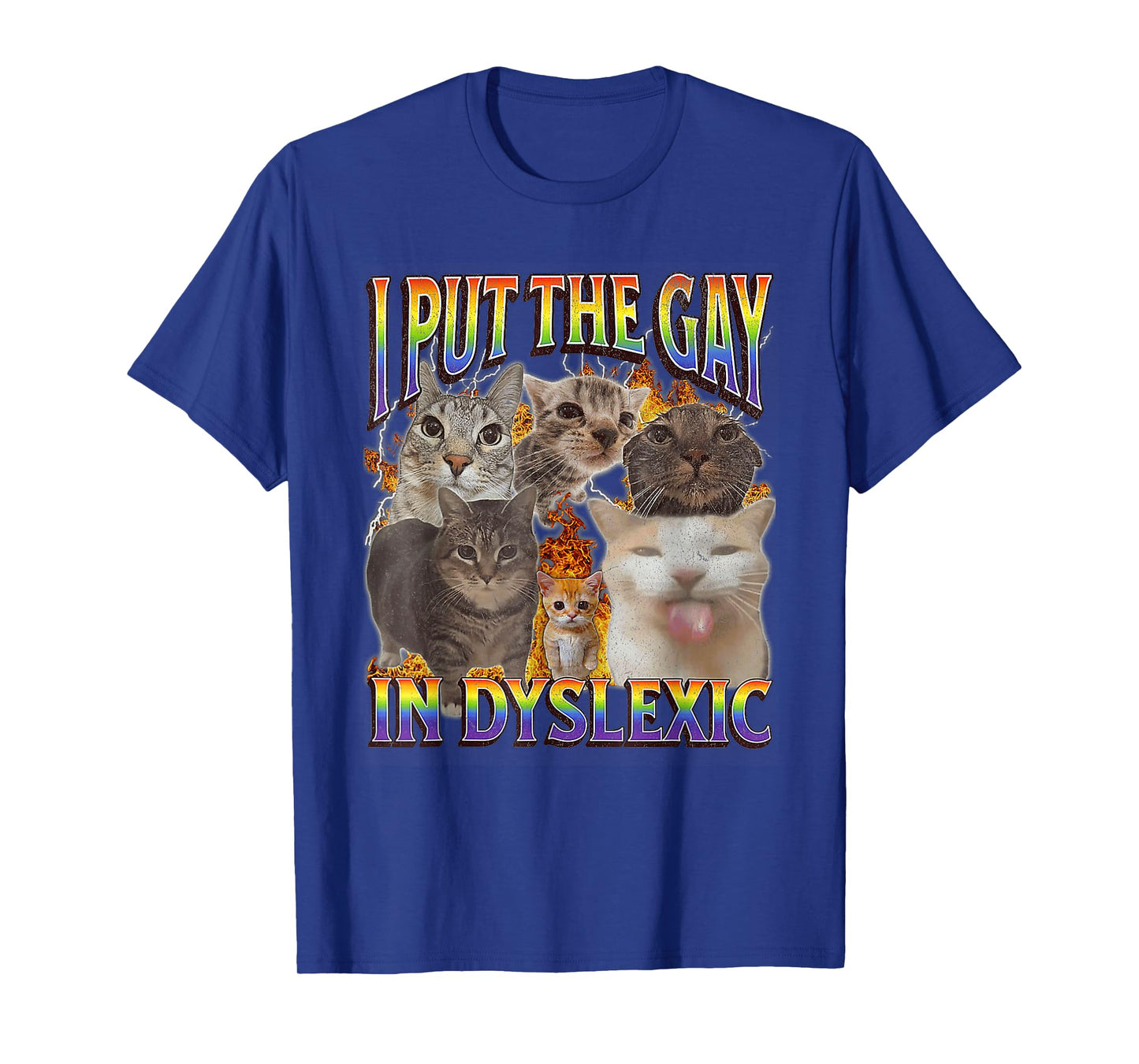 I Put The Gay In Dyslexic LGBT Cat Meme Bootleg Graphic T-Shirt