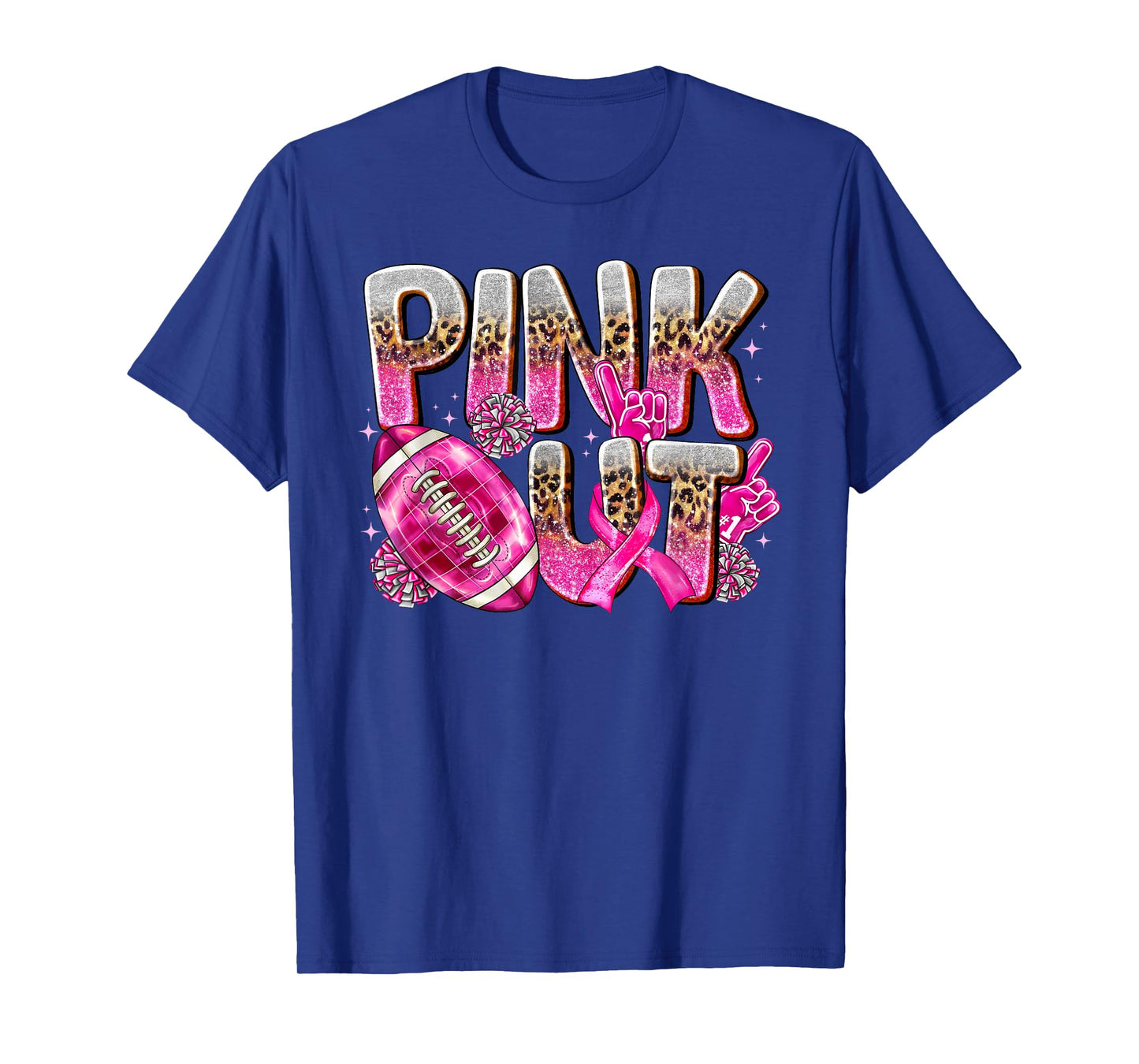 Leopard Pink Ribbon Breast Cancer American Football Pink Out T-Shirt