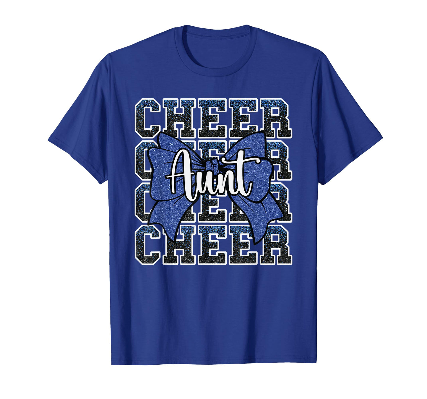 Cheer Aunt Auntie Bow Sport Cheerleader Cheerleading Blue T-Shirt