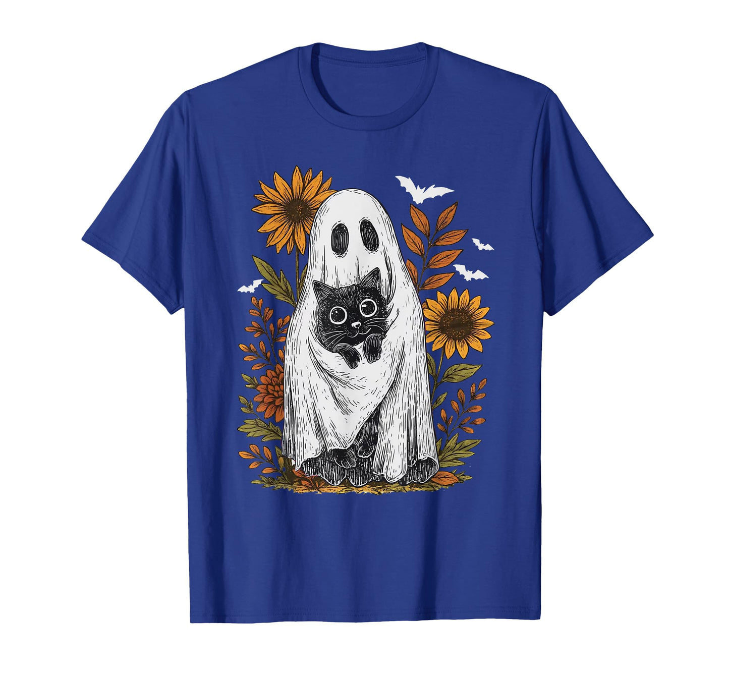 Funny Ghost Holding Black Cat Halloween Ghost Cat Lovers T-Shirt