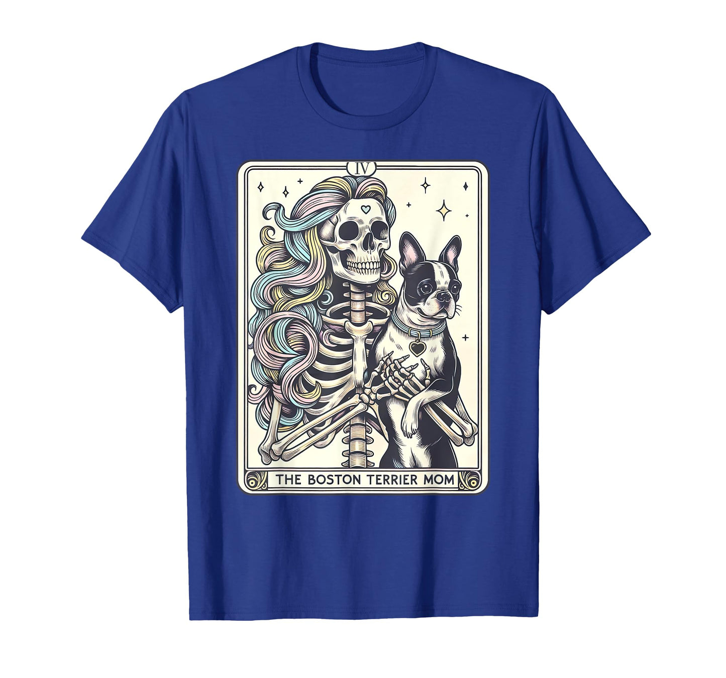 Retro Boston Terrier Mom Tarot Card Funny Skeleton Dog Mama T-Shirt