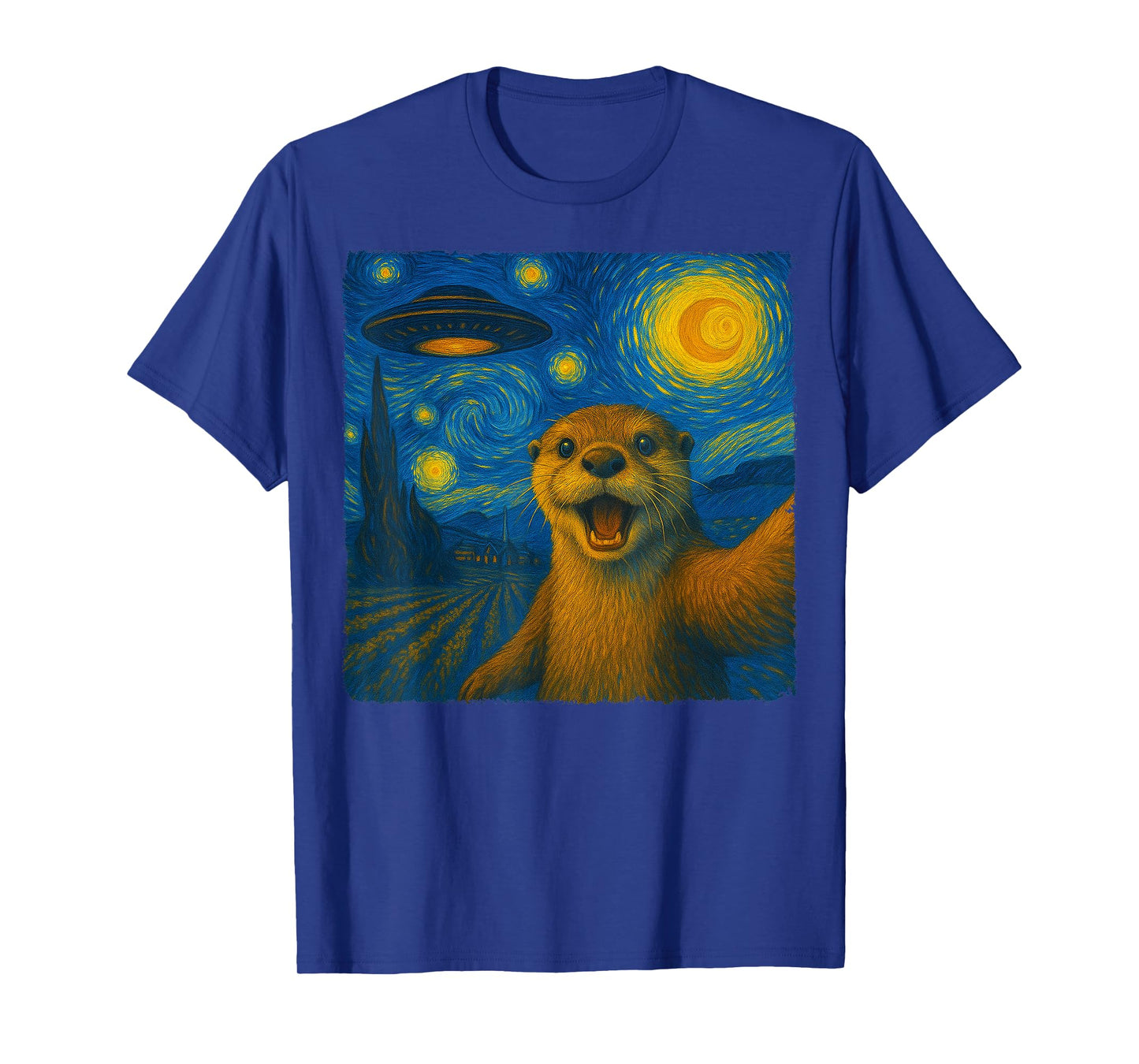 Otter Selfie with UFO Starry Night Van Gogh Men Women Kid T-Shirt